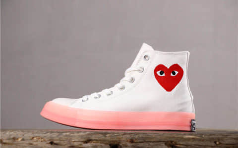 CDG Play x CONVERSE 1970s匡威川久保玲联名爱心高帮白粉色公司级 原厂手工冷硫工艺 货号:167255C