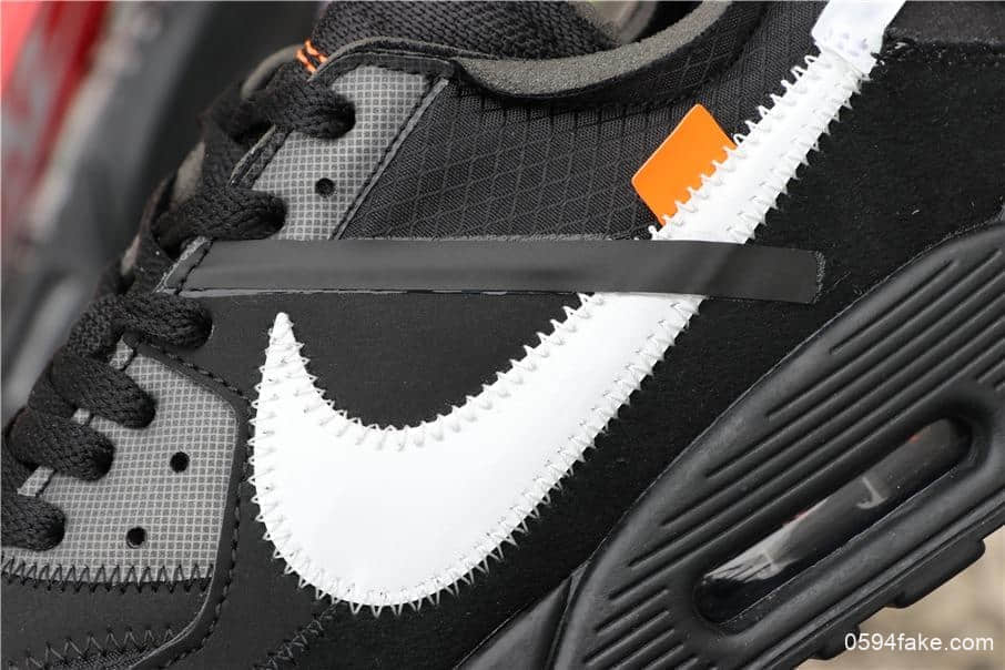 耐克联名款Off-White x Nike Air Max 90 2.0黑白公司级牛巴革鞋身搭配网格面材质 货号:AA7293-001