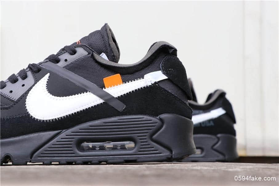 耐克联名款Off-White x Nike Air Max 90 2.0黑白公司级牛巴革鞋身搭配网格面材质 货号:AA7293-001