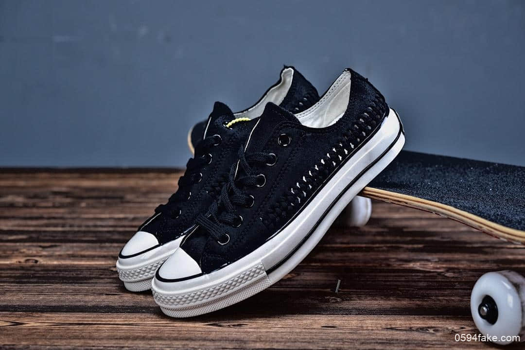 匡威Converse Chuck Taylor All Star 1970 OX复古三星标低帮运动硫化板鞋镂空纤维编织正确硅蓝中底 货号:164591C