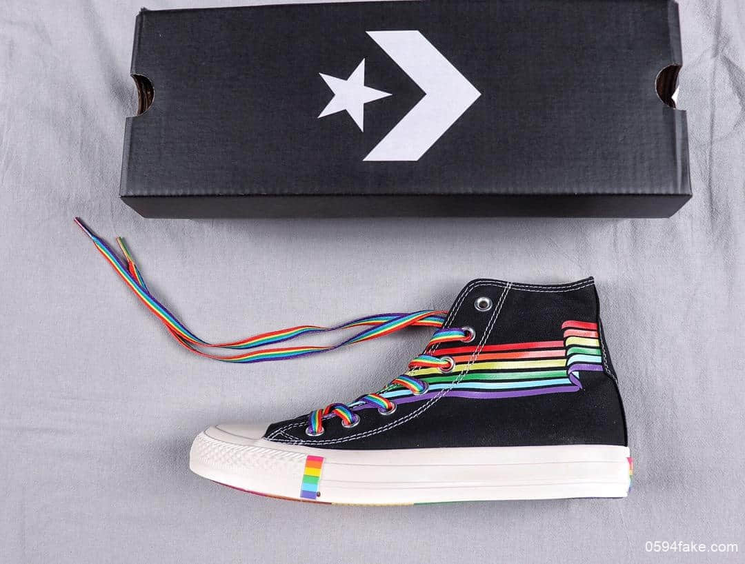 匡威Converse Chuck Taylor pride主题月彩虹底黑面帆布鞋真标高品质硫化蓝底 货号:165719C