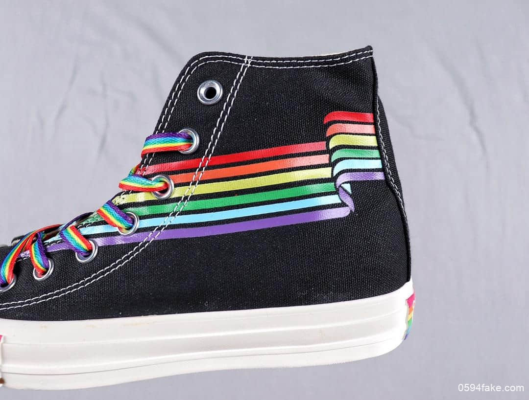 匡威Converse Chuck Taylor pride主题月彩虹底黑面帆布鞋真标高品质硫化蓝底 货号:165719C