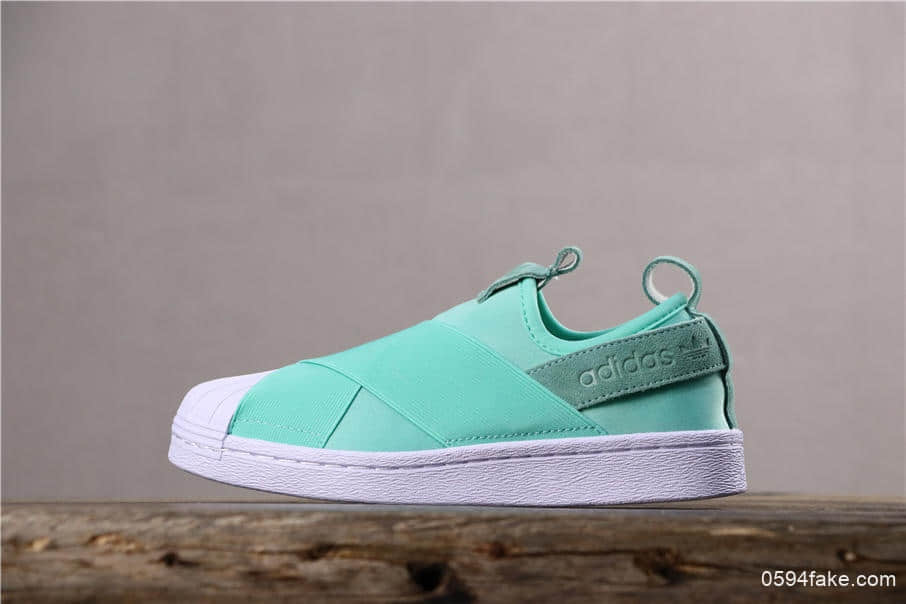 阿迪达斯Adidas SUPERSTAR SLIP ON W S贝壳头公司级交叉绑带薄荷绿白山联名款 货号:S76407