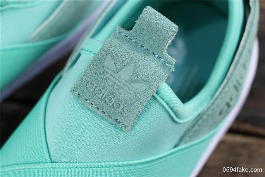 阿迪达斯Adidas SUPERSTAR SLIP ON W S贝壳头公司级交叉绑带薄荷绿白山联名款 货号:S76407