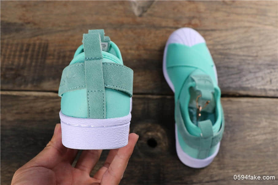 阿迪达斯Adidas SUPERSTAR SLIP ON W S贝壳头公司级交叉绑带薄荷绿白山联名款 货号:S76407