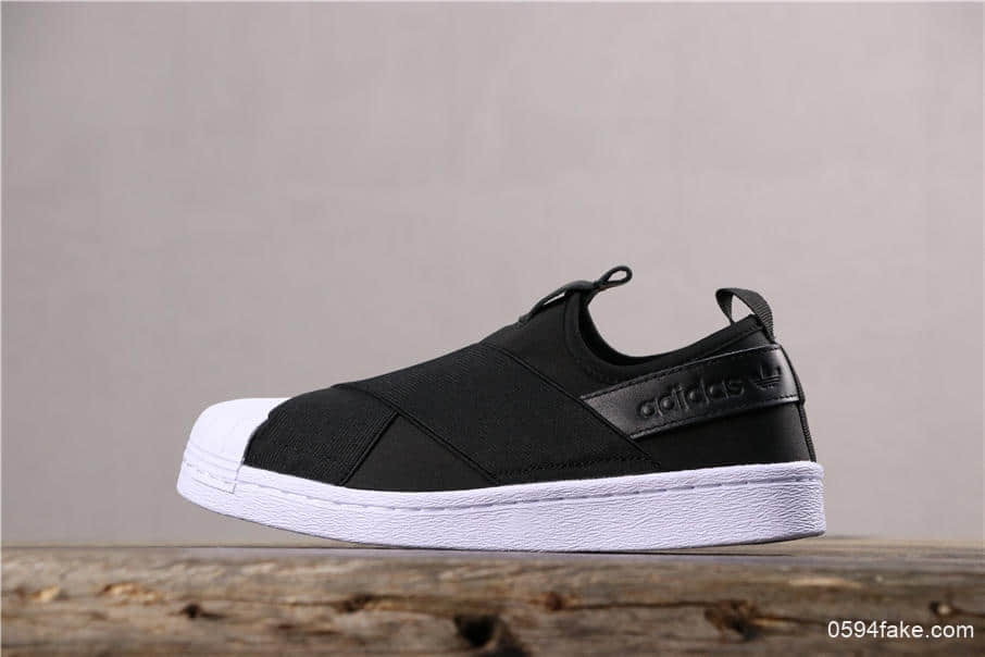 阿迪达斯Adidas SUPERSTAR SLIP ON W S贝壳头公司级交叉绑带黑白顶级版本外围可充正 货号:S81337