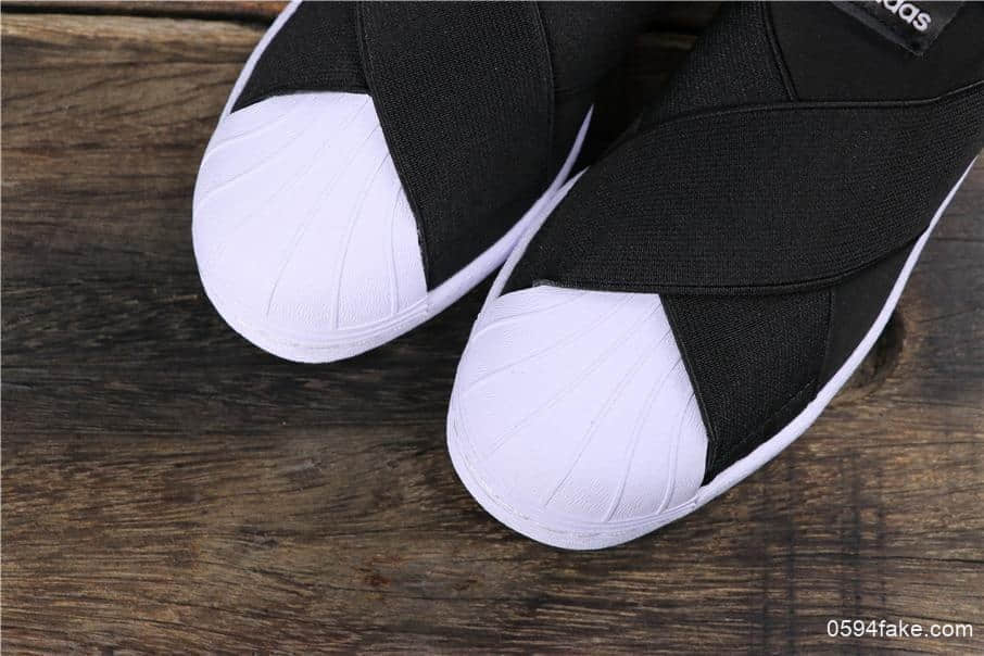 阿迪达斯Adidas SUPERSTAR SLIP ON W S贝壳头公司级交叉绑带黑白顶级版本外围可充正 货号:S81337