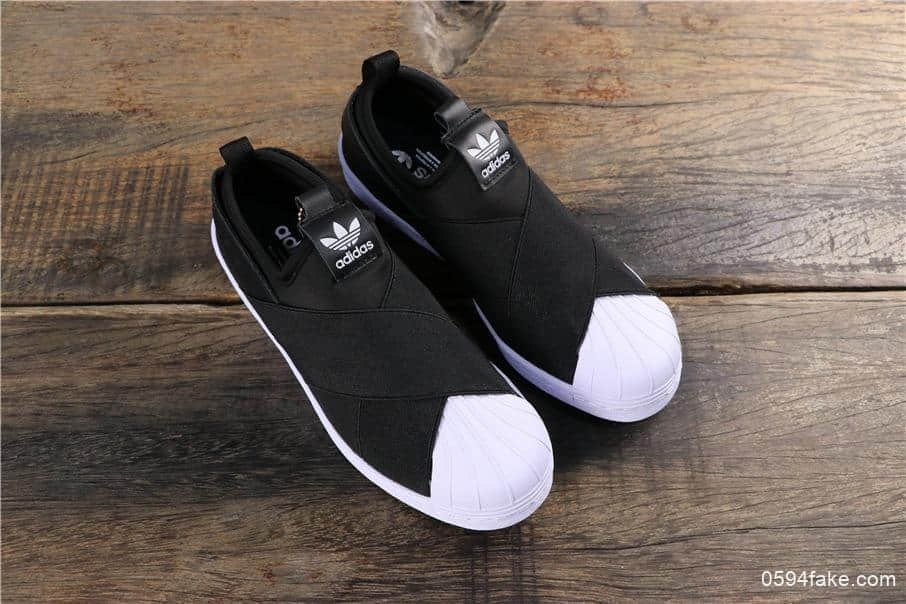 阿迪达斯Adidas SUPERSTAR SLIP ON W S贝壳头公司级交叉绑带黑白顶级版本外围可充正 货号:S81337