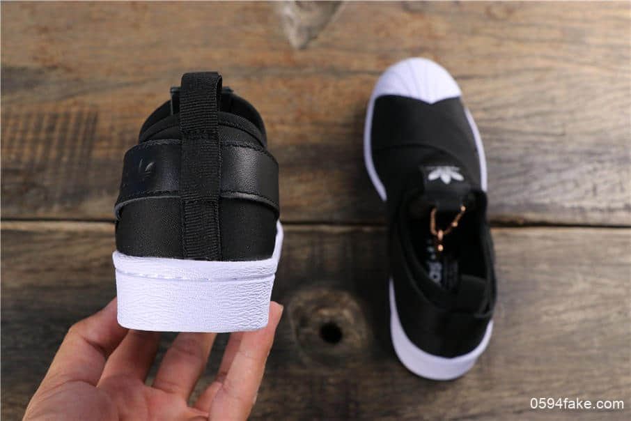 阿迪达斯Adidas SUPERSTAR SLIP ON W S贝壳头公司级交叉绑带黑白顶级版本外围可充正 货号:S81337