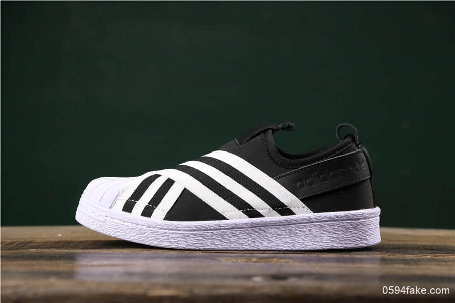 阿迪达斯Adidas SUPERSTAR SLIP ON W S贝壳头情侣休闲交叉绑带条纹配毒标实体店可充正 货号:AC8582