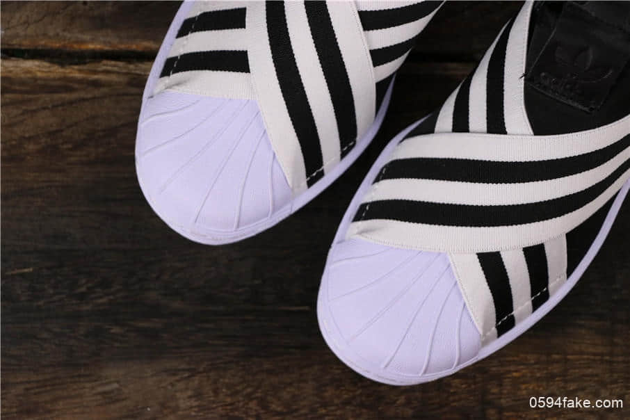 阿迪达斯Adidas SUPERSTAR SLIP ON W S贝壳头情侣休闲交叉绑带条纹配毒标实体店可充正 货号:AC8582