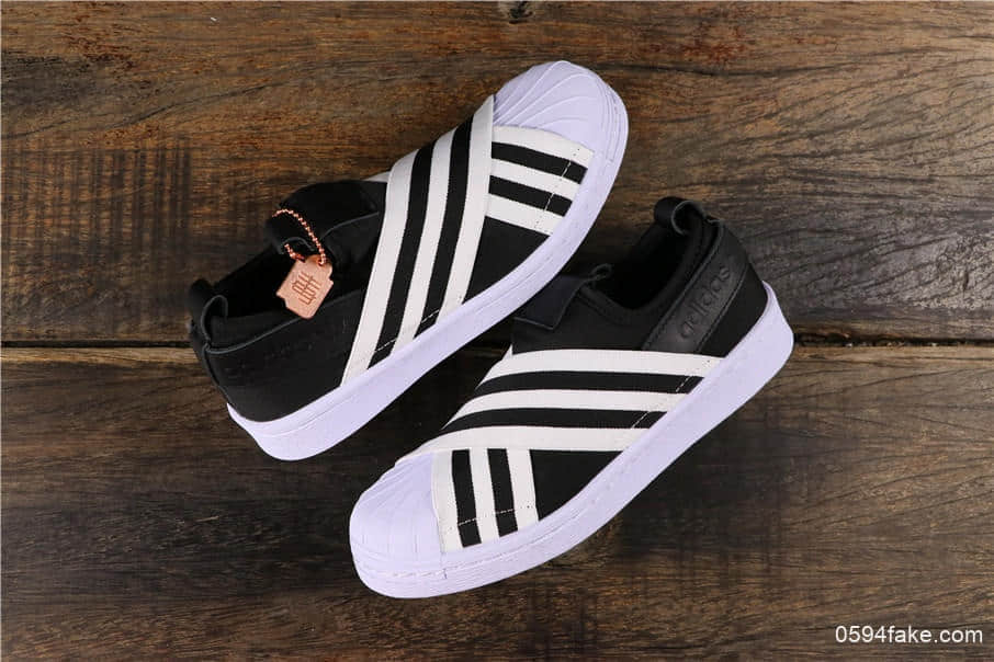 阿迪达斯Adidas SUPERSTAR SLIP ON W S贝壳头情侣休闲交叉绑带条纹配毒标实体店可充正 货号:AC8582