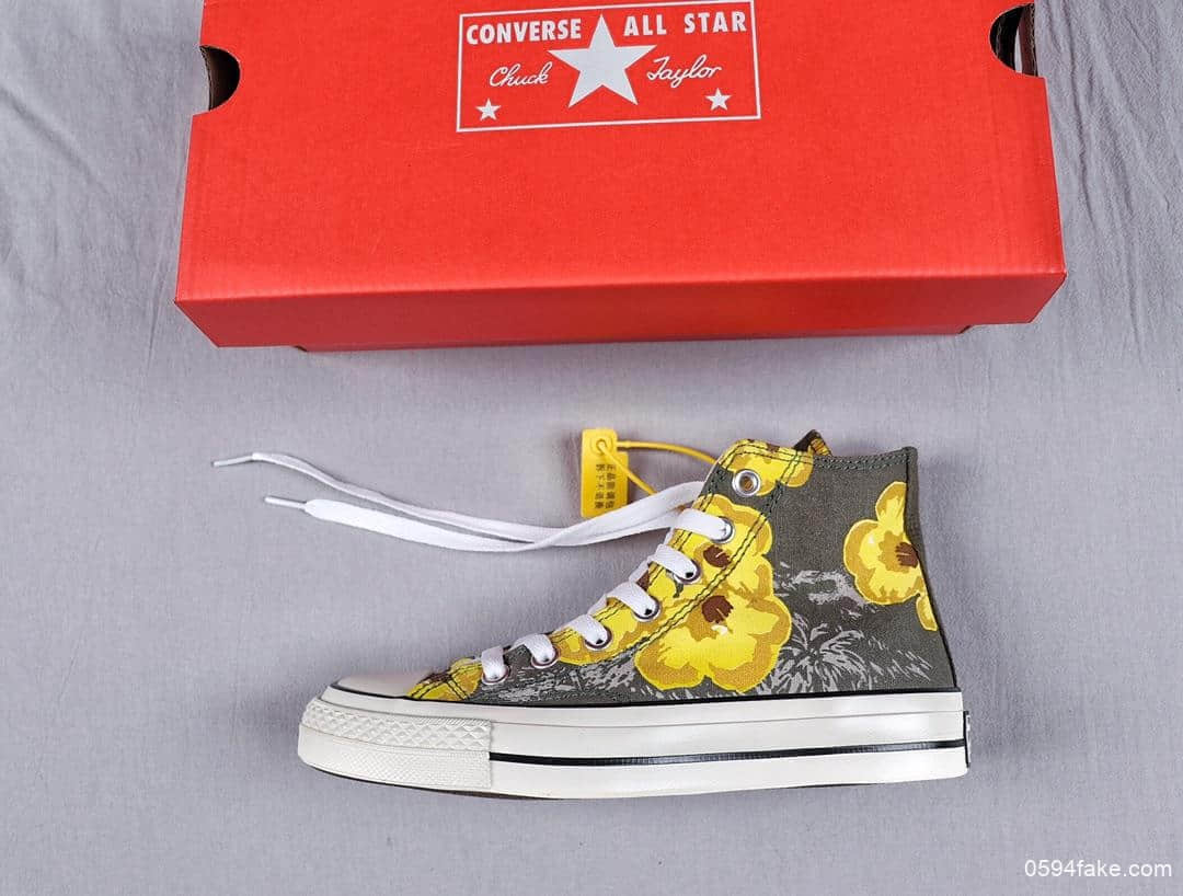 匡威Converse CONVERSE CHUCK 70夏日小黄花真标硫化蓝底高帮女鞋 货号:164076C