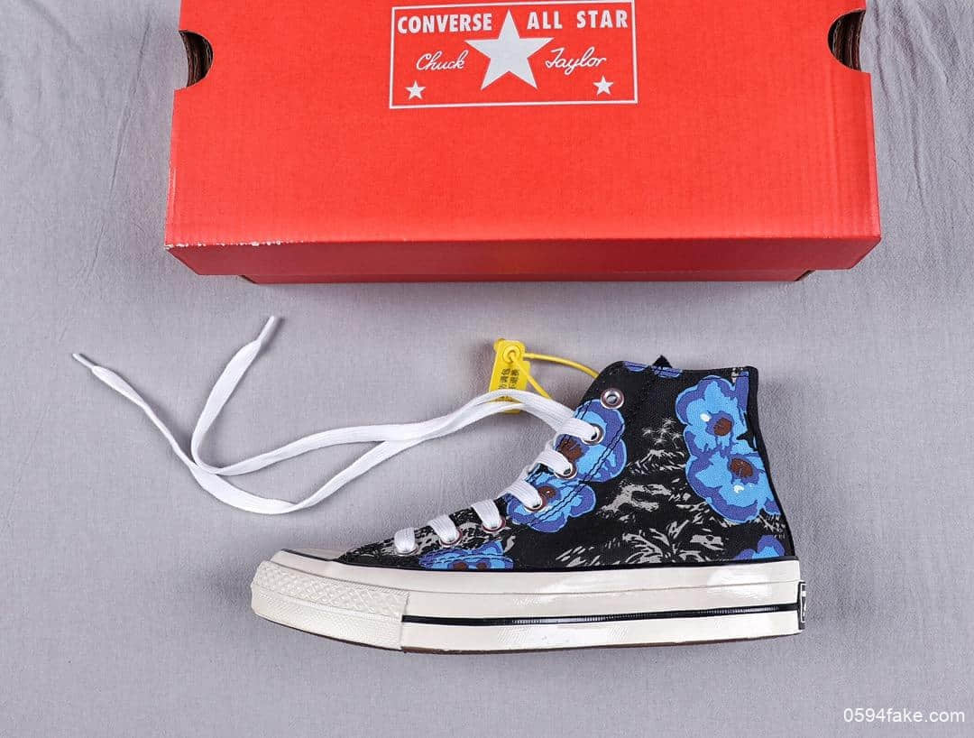 匡威Converse Chuck 1970s Parkway Floral帆布休闲板鞋真标硫化蓝底立体3D鞋标 货号:164077C