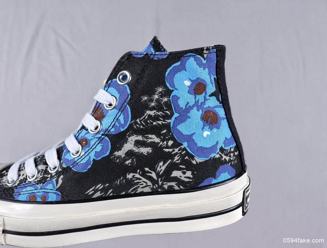 匡威Converse Chuck 1970s Parkway Floral帆布休闲板鞋真标硫化蓝底立体3D鞋标 货号:164077C