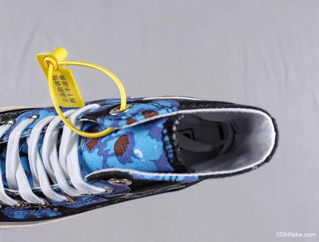 匡威Converse Chuck 1970s Parkway Floral帆布休闲板鞋真标硫化蓝底立体3D鞋标 货号:164077C