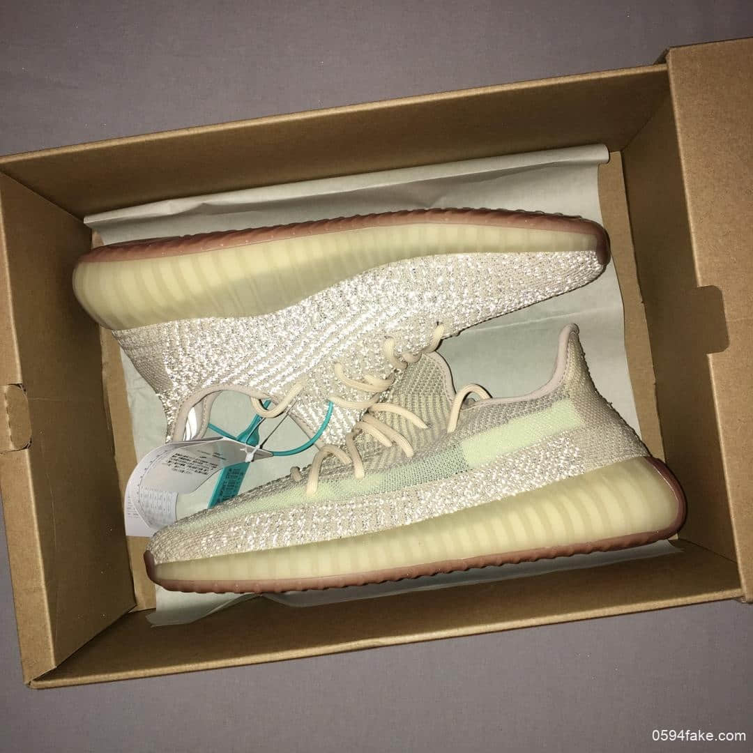 阿迪达斯Adidas YEEZY BOOST 350 V2 Citrin Reflective百搭轻便爆米花中底休闲运动慢跑鞋OG纯原镂空柠檬素浅黄拼接满天星 货号:FW5318