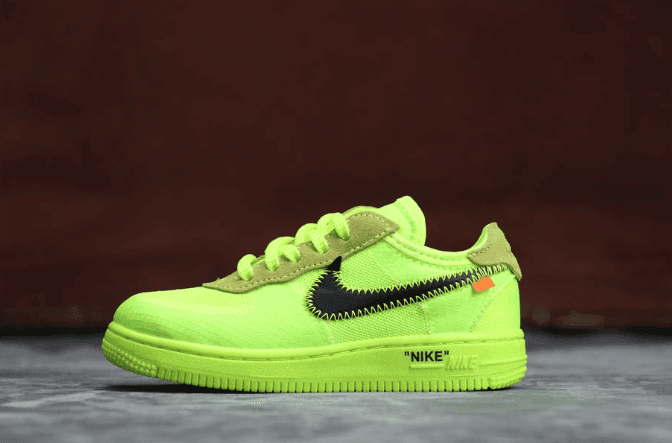 Nike Air Force 1 TD荧光绿 耐克真标品质空军一号OW联名童鞋独立磨具原鞋开膜 货号：BV0853-700
