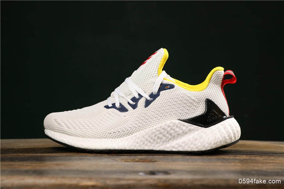 阿迪达斯Adidas Alphaboost System米黄蓝公司级带半码高弹爆米花跑鞋区分市面臃肿鞋型 货号:EF9042