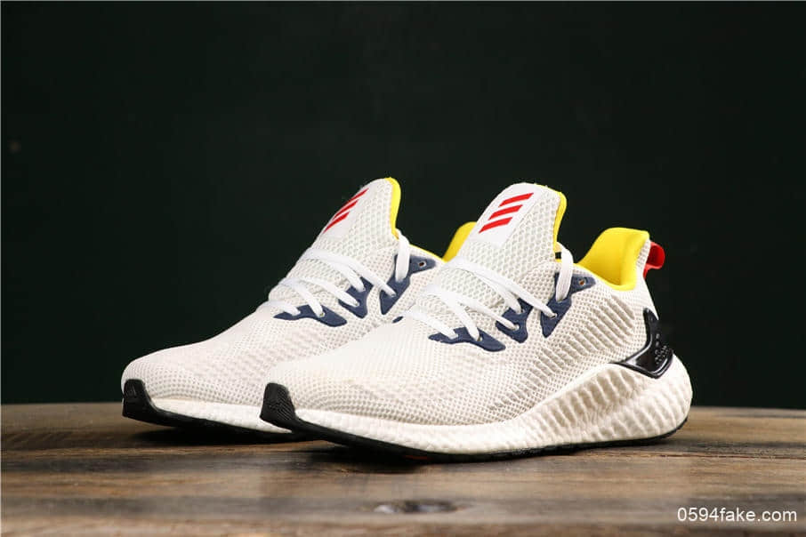 阿迪达斯Adidas Alphaboost System米黄蓝公司级带半码高弹爆米花跑鞋区分市面臃肿鞋型 货号:EF9042