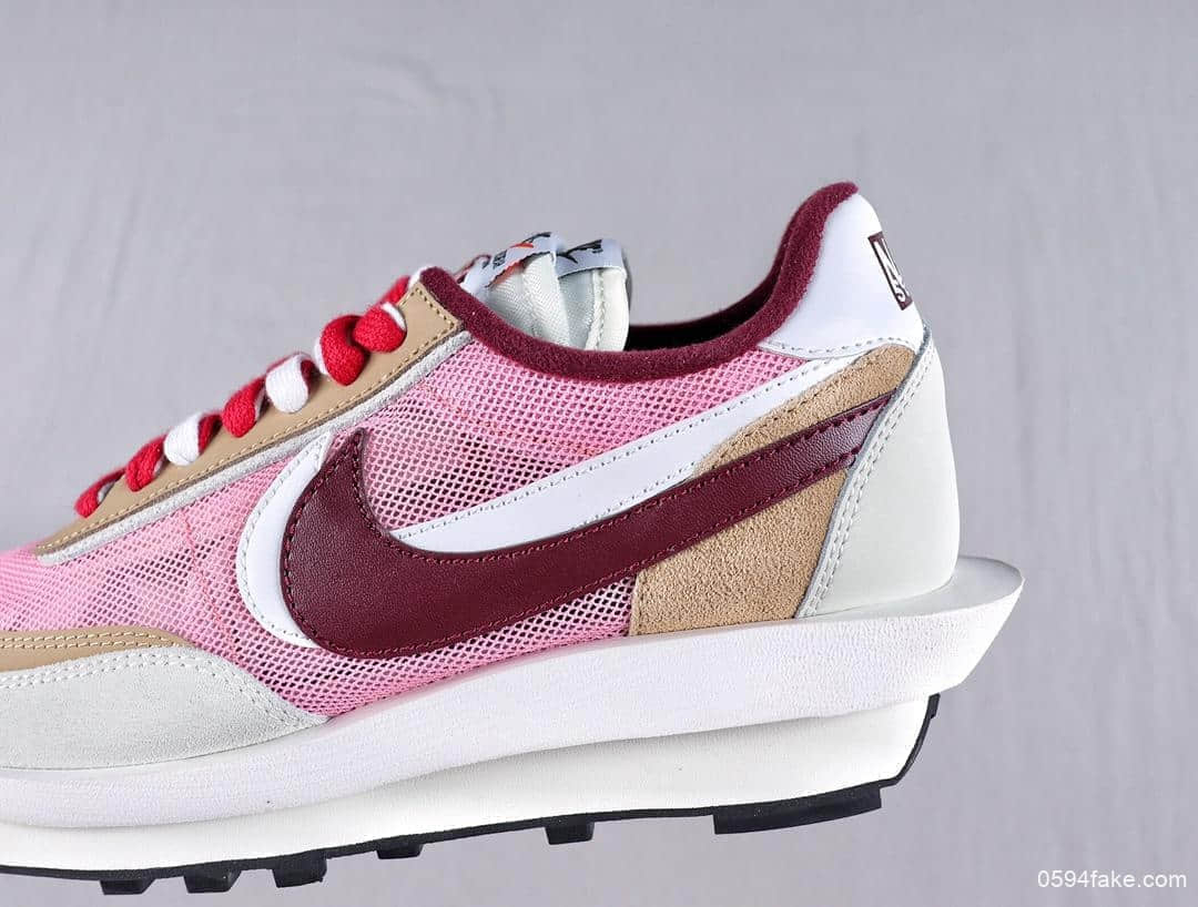 耐克SACAI x NIKE LDV Waffle华夫系列走秀款纯原版本网纱皮面拼接双勾Swoosh跑步鞋 货号:BV0073-500