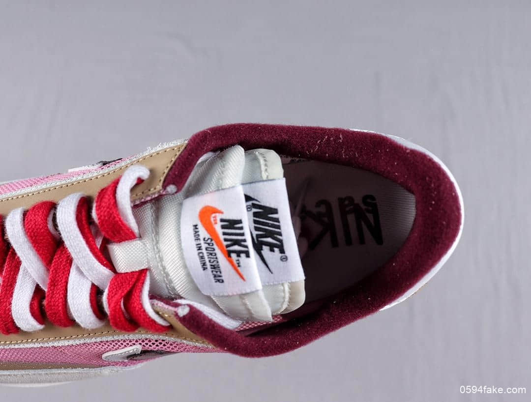 耐克SACAI x NIKE LDV Waffle华夫系列走秀款纯原版本网纱皮面拼接双勾Swoosh跑步鞋 货号:BV0073-500