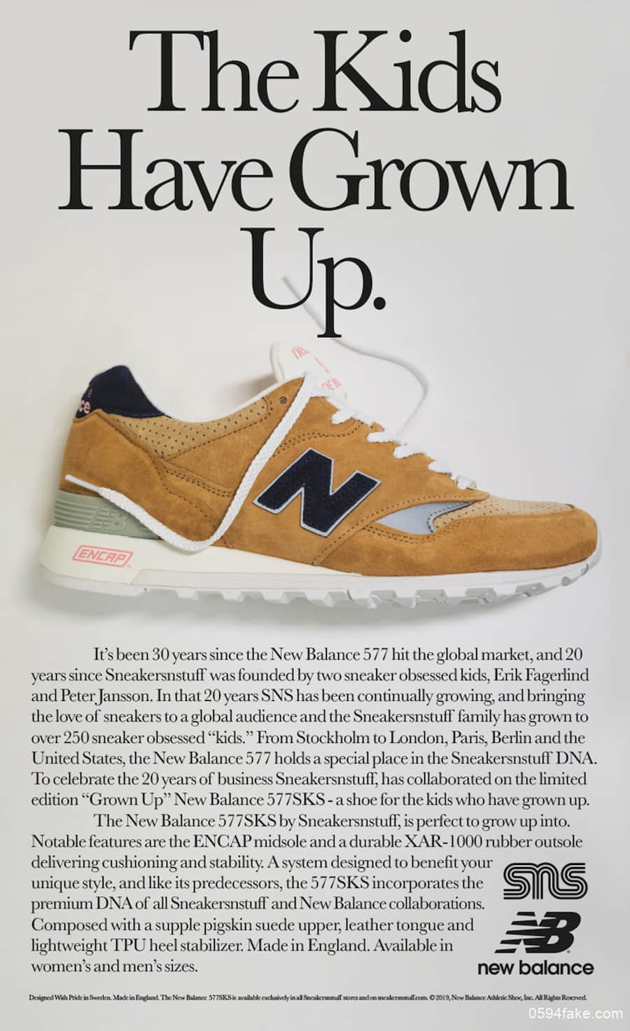 庆祝Sneakersnstuff成立二十周年!Sneakersnstuff x New Balance 577即将发售! 货号:M577SKS