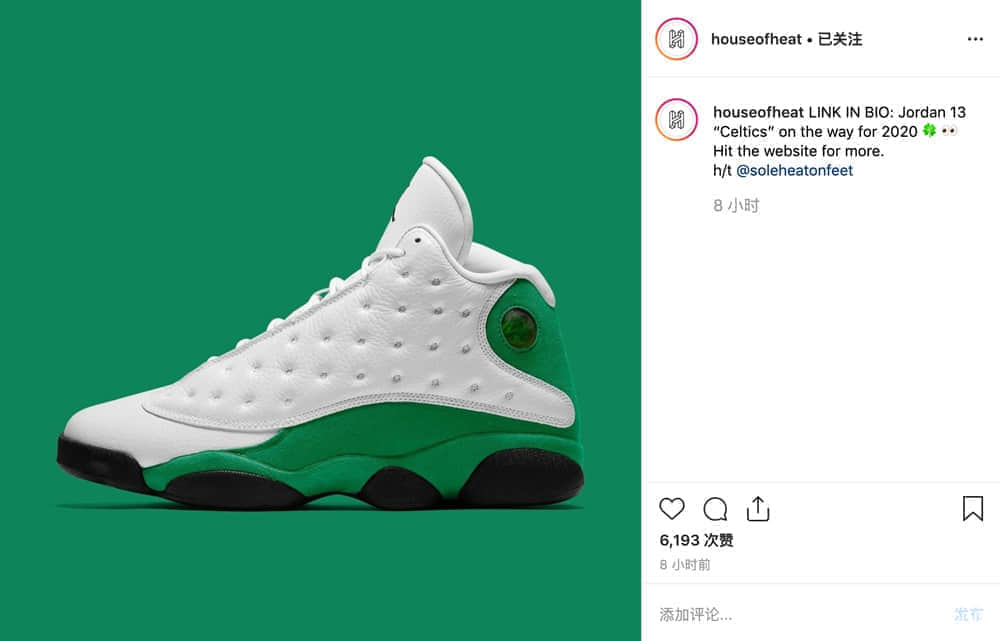 清新白绿配色!Air Jordan 13“Lucky Green”将于2020年推出! 货号:414571-113