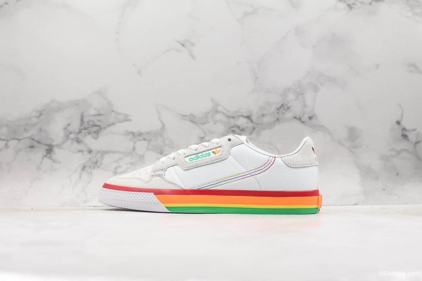 阿迪达斯Adidas Continental Vulc开口笑二代白彩虹公司级带半码 进口猪八帆布材质 欧斯莱组合乳胶鞋垫 货号：EF3524