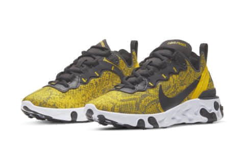 Nike React Element 55释出新配色!黄色蛇皮纹印花神秘奢华!