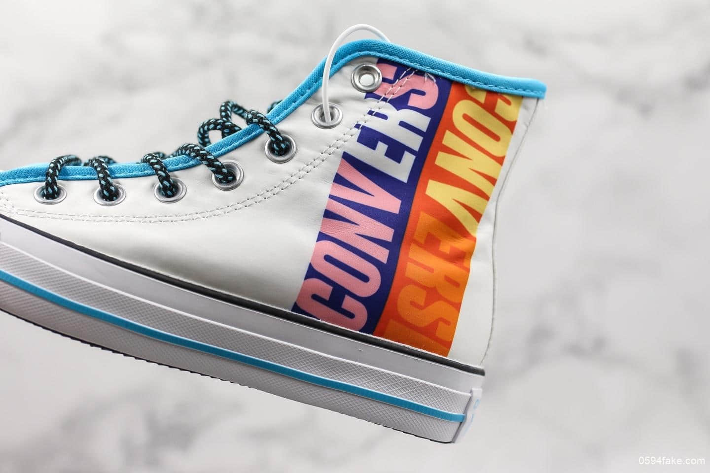 匡威Converse Chuck Taylor AII Star蓝白彩色字母涂鸦帆布鞋公司级带半码 时尚潮人必备单品 货号：164091C