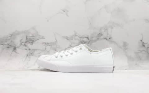 匡威Converse Jack Purcell开口笑皮面板鞋白色真标带半码 正确蓝底 货号:164225C