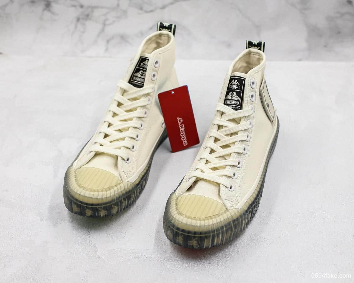 Kappa卡帕哆啦A梦联名饼干板鞋米白色公司级 魔术贴任意门串标 水晶大底模具 全新软底气囊 货号:K09Y5VS82-012