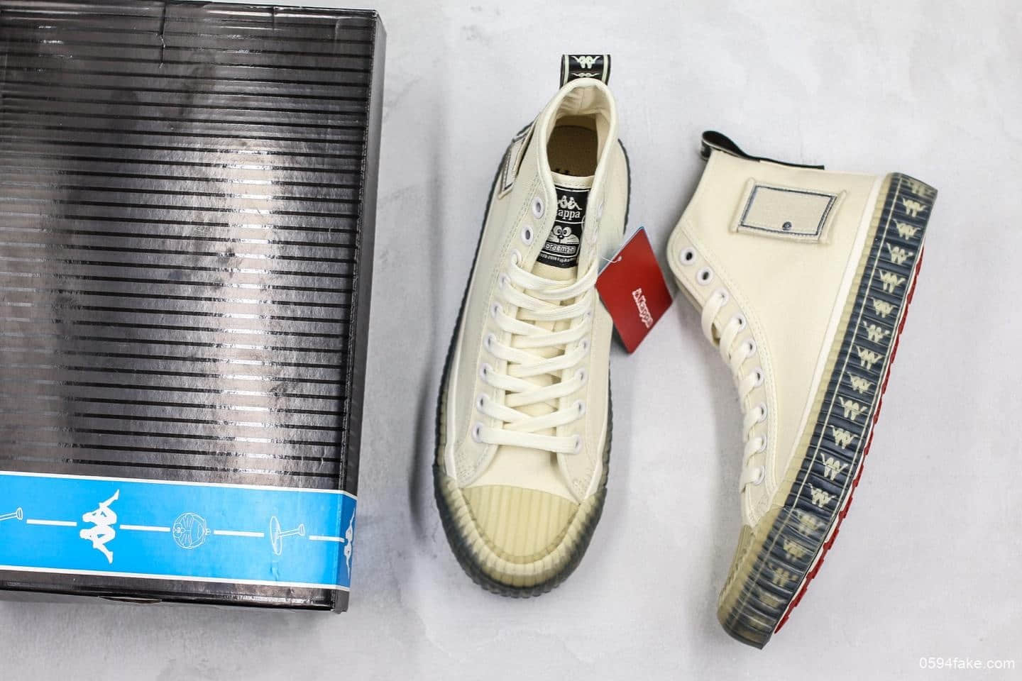 Kappa卡帕哆啦A梦联名饼干板鞋米白色公司级 魔术贴任意门串标 水晶大底模具 全新软底气囊 货号:K09Y5VS82-012