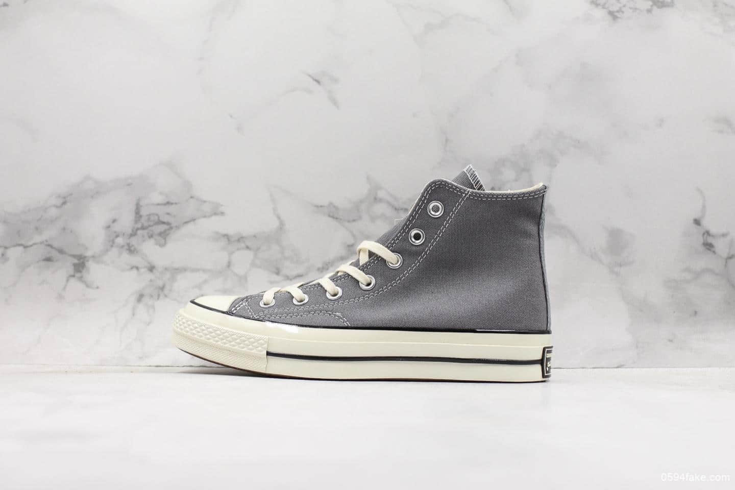 匡威Converse Chuck 70高帮水泥灰1970s帆布鞋公司级带半码 硫化蓝底立体三星标 货号:164946C