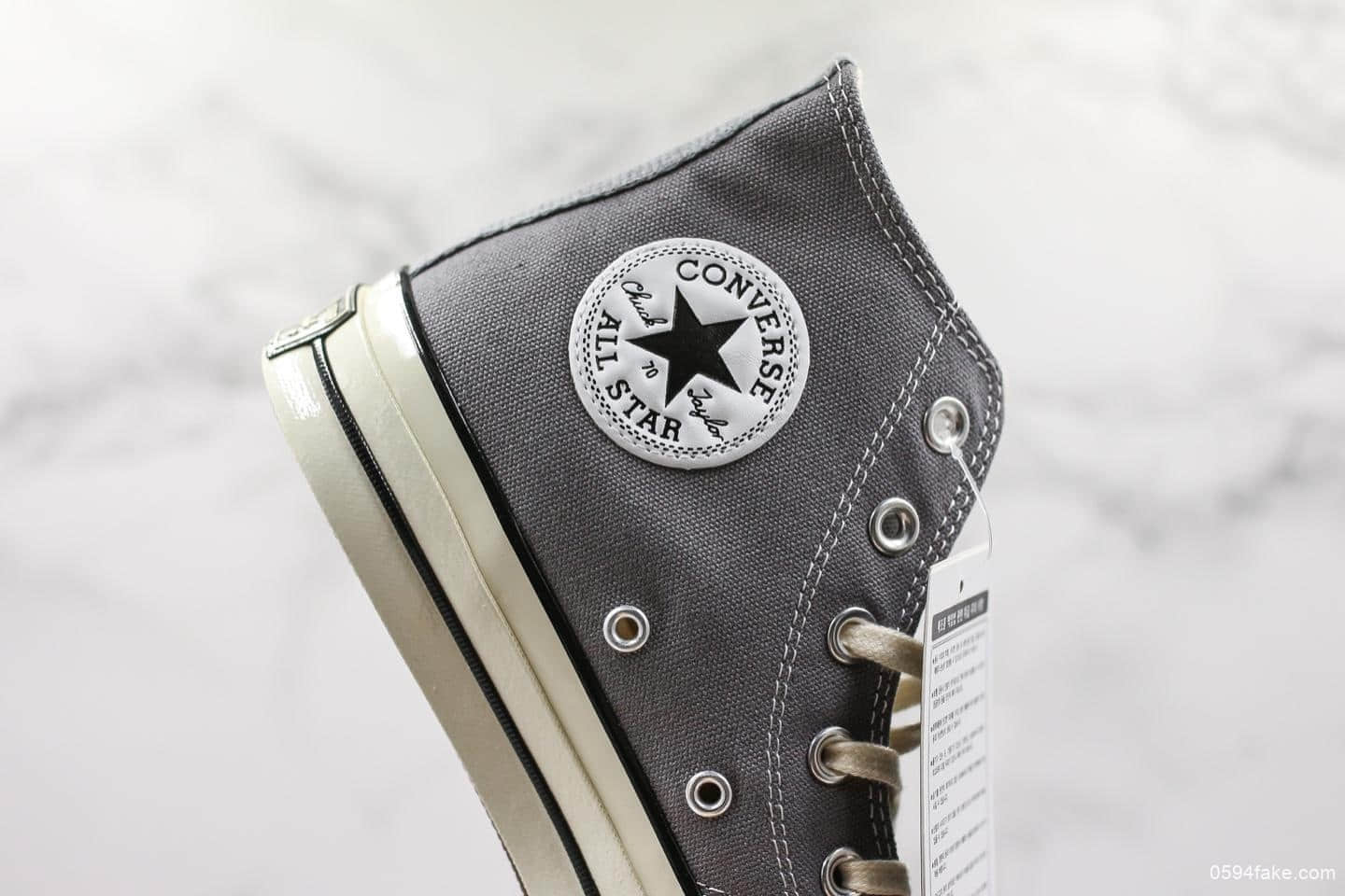 匡威Converse Chuck 70高帮水泥灰1970s帆布鞋公司级带半码 硫化蓝底立体三星标 货号:164946C