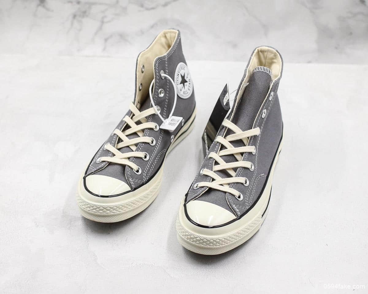 匡威Converse Chuck 70高帮水泥灰1970s帆布鞋公司级带半码 硫化蓝底立体三星标 货号:164946C