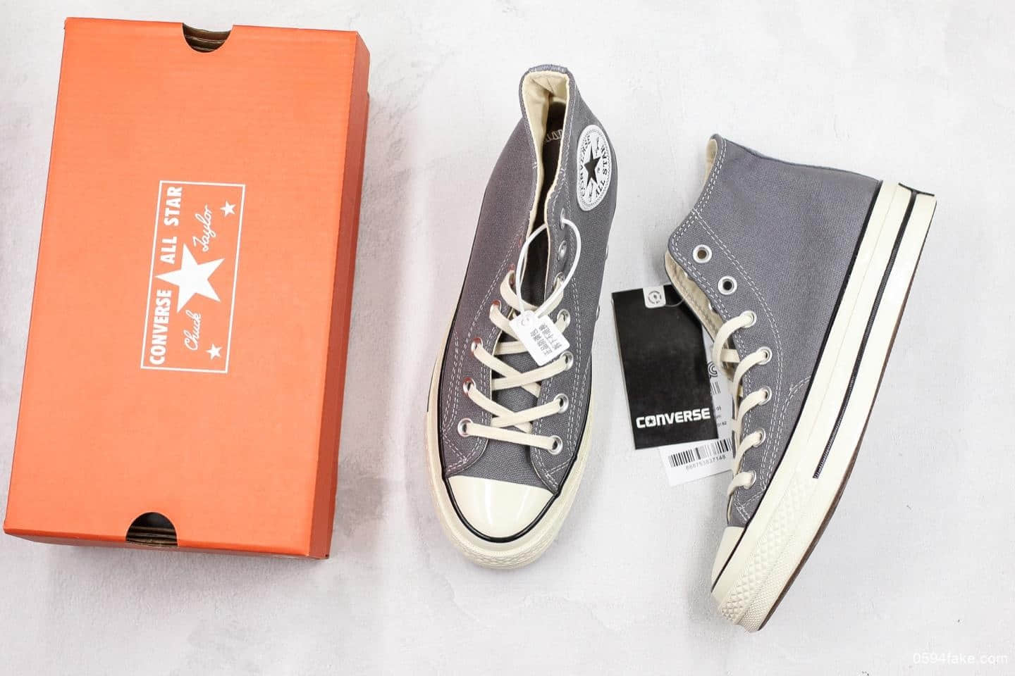 匡威Converse Chuck 70高帮水泥灰1970s帆布鞋公司级带半码 硫化蓝底立体三星标 货号:164946C