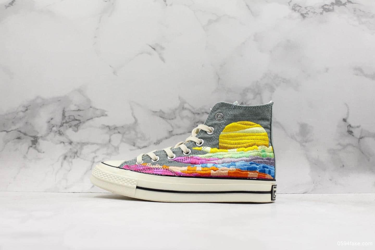 匡威coverse X mara hoffman联名款五彩刺绣海上日出俄罗斯方块真标硫化工艺