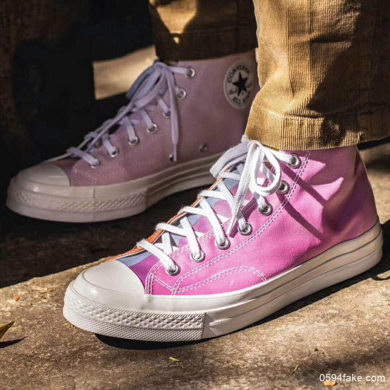 匡威Chinatown Market x Converse联名款真标双围条蓝底感光高帮帆布鞋 货号:166598C