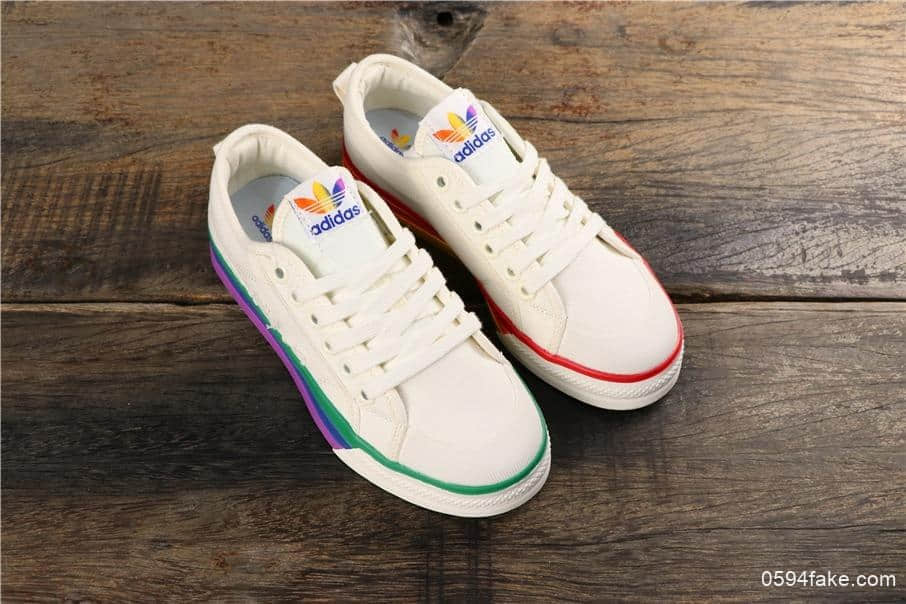 阿迪达斯Adidas PRIDE NIZZA公司级版本彩虹鸳鸯鞋帆布鞋经典校园板鞋男女情侣鞋 货号：EF2319