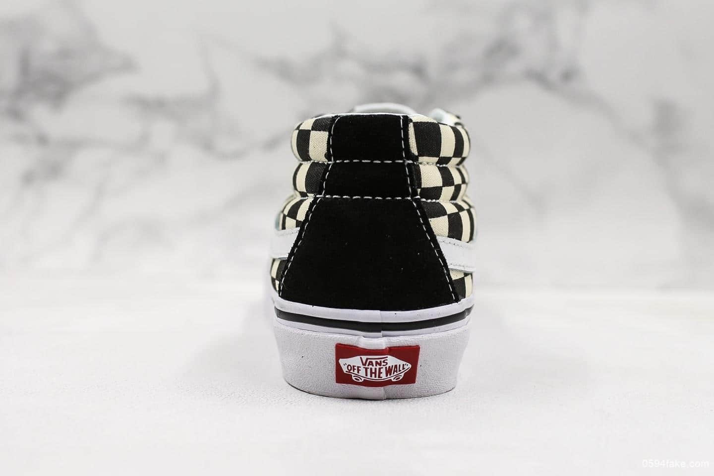 万斯Vans Sk8-Mid中帮棋盘格真标硫化工艺原厂ICC钢印原盒原标 货号:VN0A391FQXH