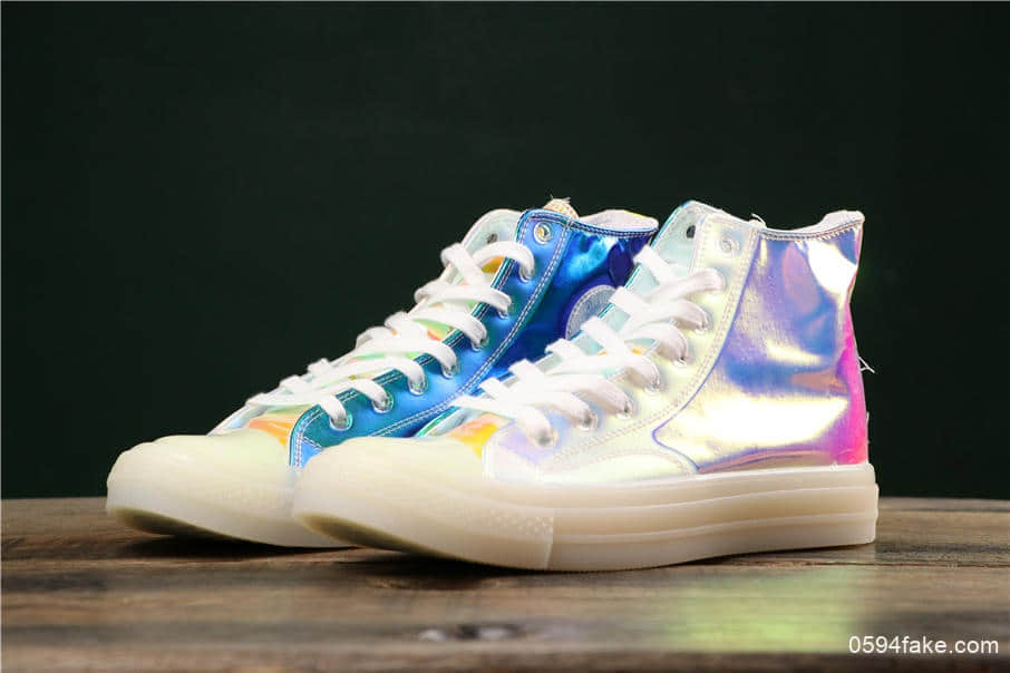 匡威Converse Chuck 70 Translucent Midsole High真标品质经典改良冷硫技术高帮帆布百搭板鞋多彩镜皮面镭射炫彩 货号:163786C