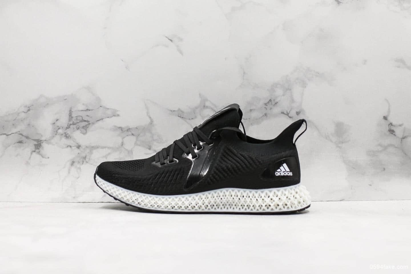 阿迪达斯adidas Alphaedge 4D 2.0 Future M纯原版本4D打印技术阿尔法针织呼吸面套脚休闲运动慢跑鞋黑压纹白底 货号:EF3462
