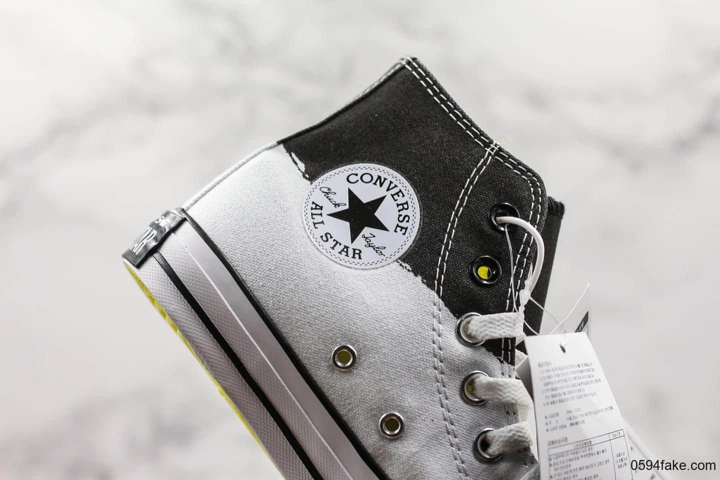 匡威Converse Chuck Taylor All Star I Stand For High White Black Fresh Yellow真标硫化版本明星黑白拼接帆布鞋 货号:165710C