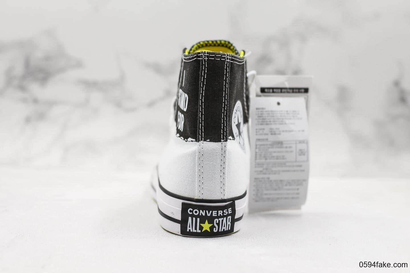 匡威Converse Chuck Taylor All Star I Stand For High White Black Fresh Yellow真标硫化版本明星黑白拼接帆布鞋 货号:165710C
