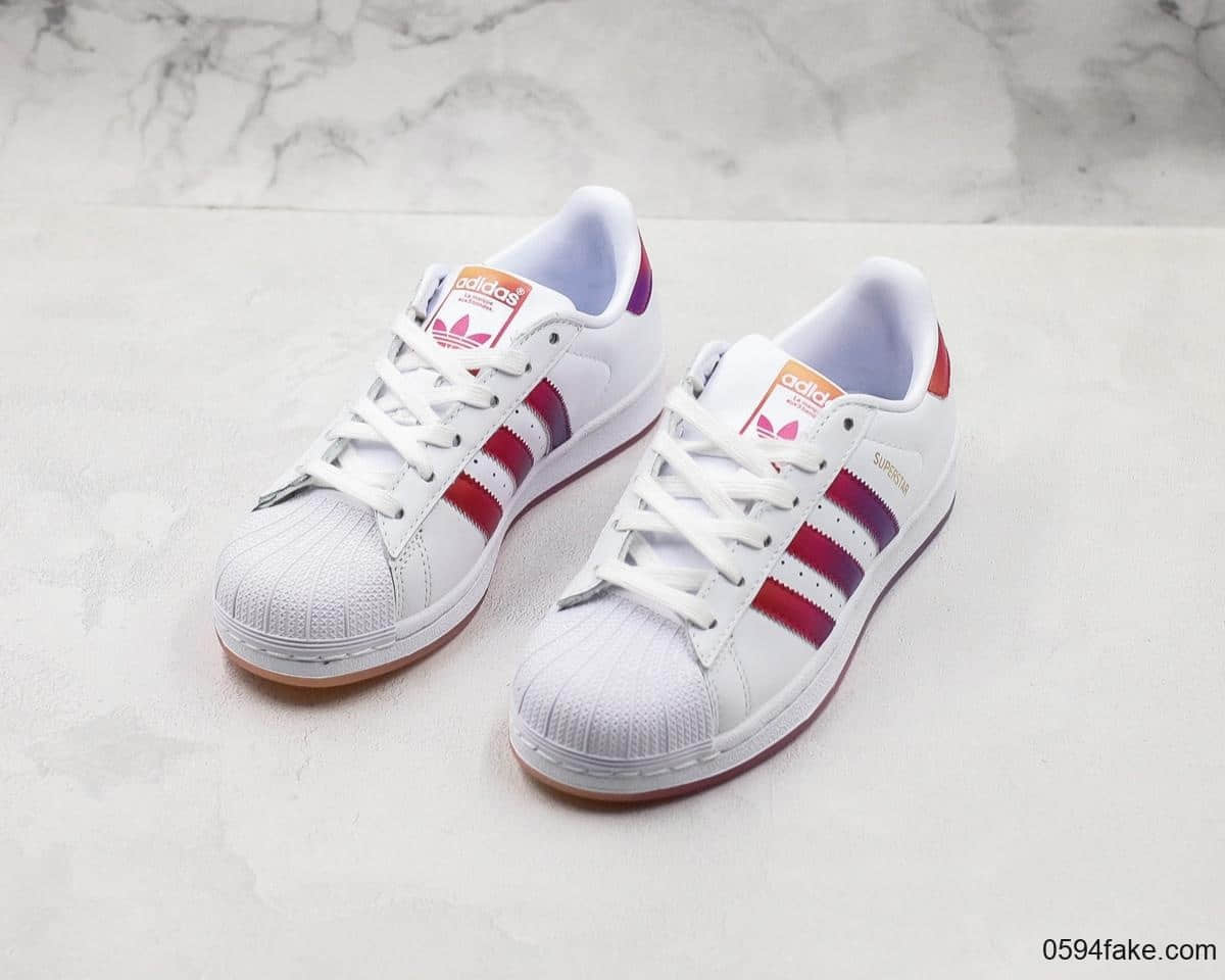 阿迪达斯Adidas superstar 80S三叶草贝壳头渐变红限定配色经典百搭休闲运动板鞋 货号:EG8132