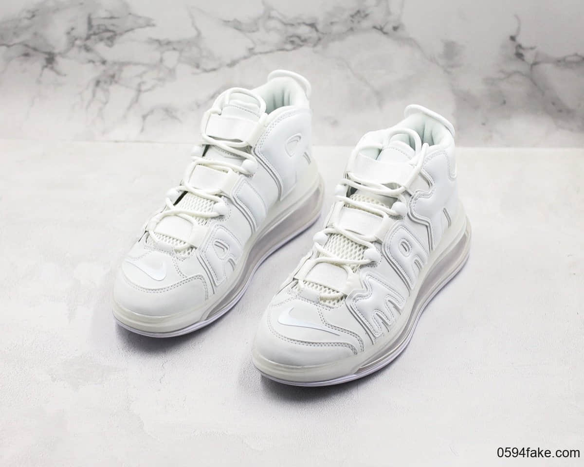 耐克Nike Air More Uptempo 720 QS皮蓬大气垫运动慢跑鞋纯白色纯原 高回弹气垫正确候毒氦气 货号：BQ7668-003