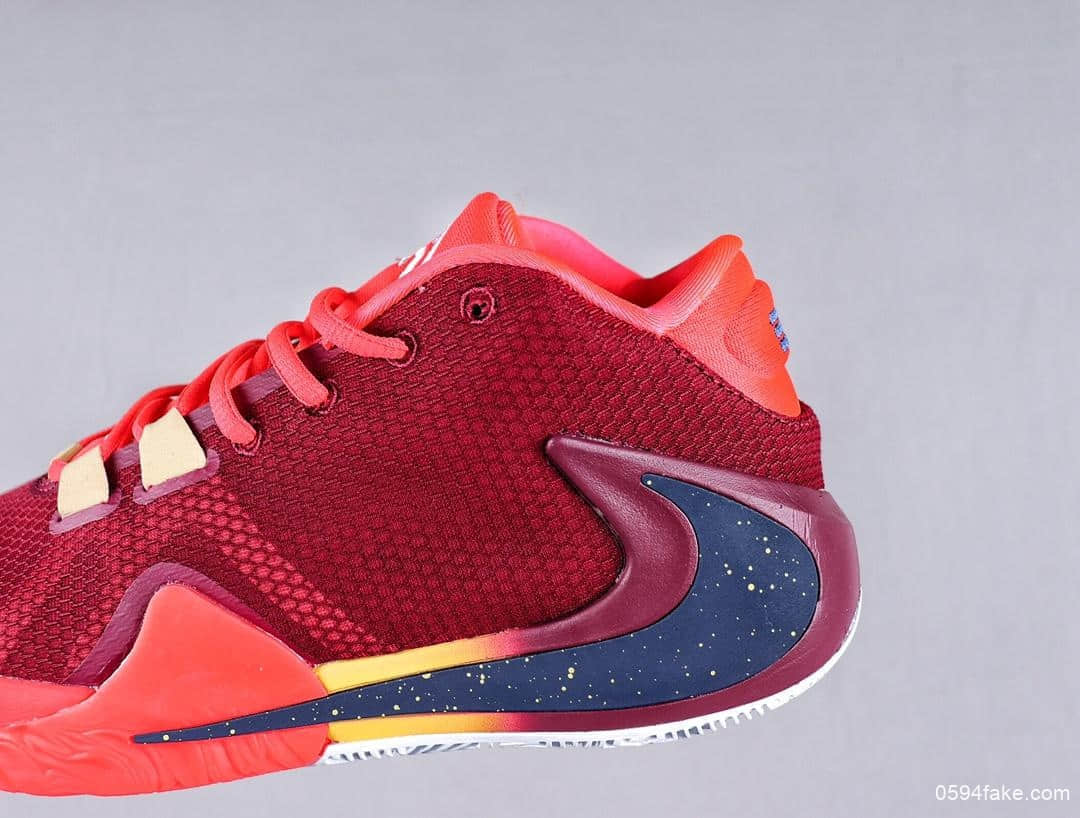 耐克Nike Zoom Freak 1 University Red一代字母哥签名双气垫低帮休闲运动篮球鞋酒红桔红黑黄大倒钩 货号:BQ5422-600