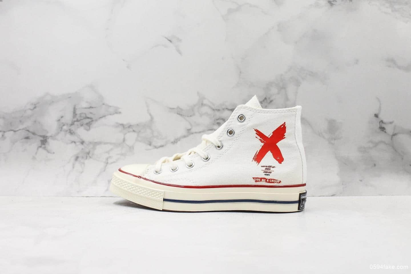 匡威Converse Chuck Taylor All Star 1970 Give Me A Group High复古三星标经典高帮休闲硫化板鞋帆布白红打叉X图案 货号:162056C